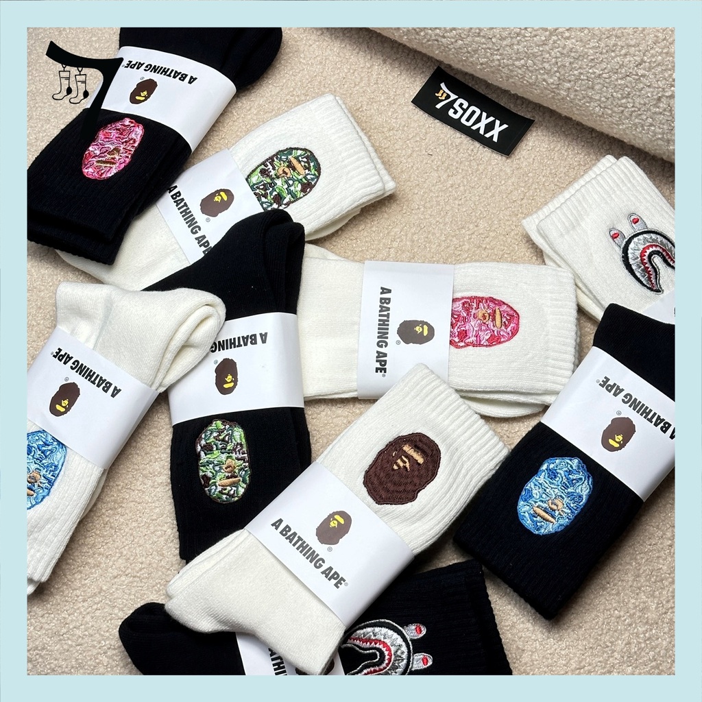 Tất vớ Bape đệm bông cao cấp thoáng khi thể thao trắng đen unisex cotton dày