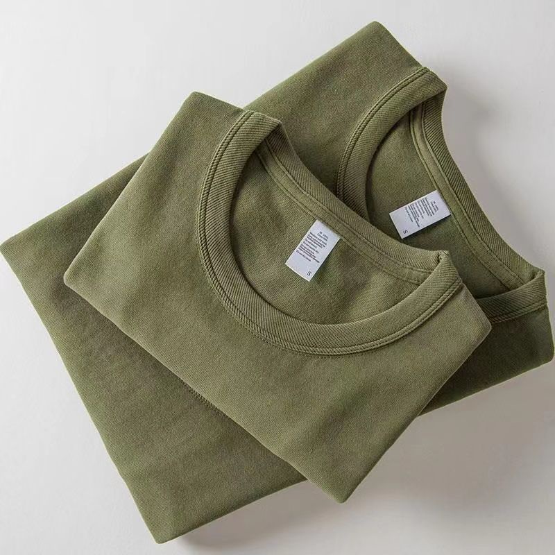 Áo Thun Cotton Ngắn Tay Cổ Tròn Dáng Rộng Màu Xanh Lá Đậm Thời Trang Xuân Hè Cho Nam Và Nữ