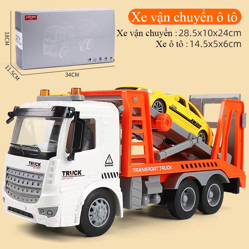 Đồ chơi xe vận chuyển ô tô KAVY nâng hạ được có nhạc và đèn chạy đà gồm 2 xe