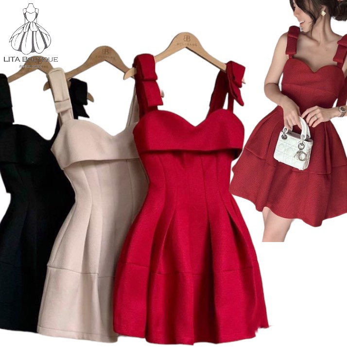 Đầm Váy LITA Boutique V95 chất tafta nơ hoa, form A trẻ trung, phù hợp đi tiệc, dạo phố, sinh nhật