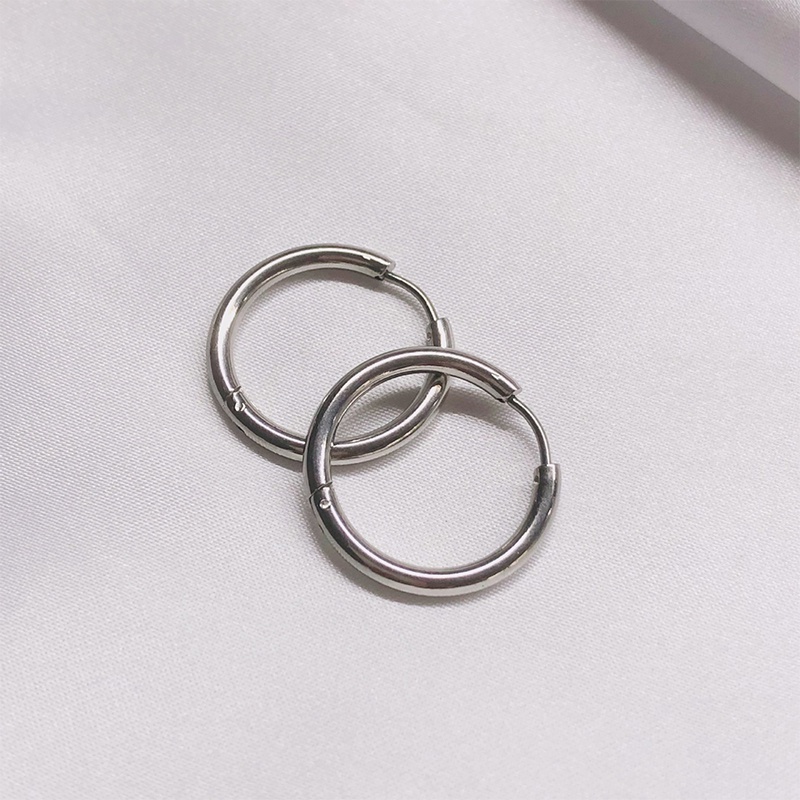 ⚡Bông Tai Tròn Bằng Thép Titan Màu Bạc Hàn Quốc Cho Cặp Đôi