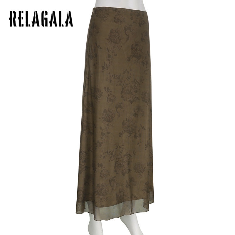 Chân Váy Dài Lưng Cao In Họa Tiết Phong Cách Retro Thời Trang 2023 Cho Nữ