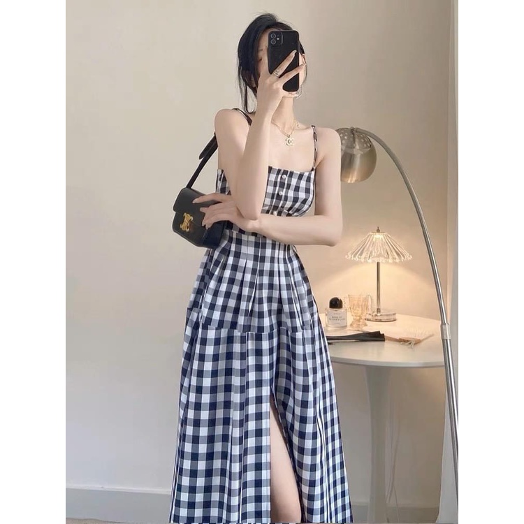 Đầm maxi hai dây sọc caro sẽ trước siêu xinh nhiều size nhiều màu
