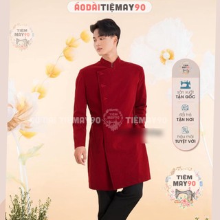Áo dài Nam cách tân Nhung truyền thống Tiệm 90 may sẵn màu đỏ đô vàng xanh dự tiệc cưới lễ tết đẹp AD90131
