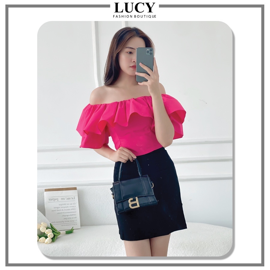Áo croptop trễ vai A30030 hai tầng xòe cánh tiên dễ thương, hiện đại
