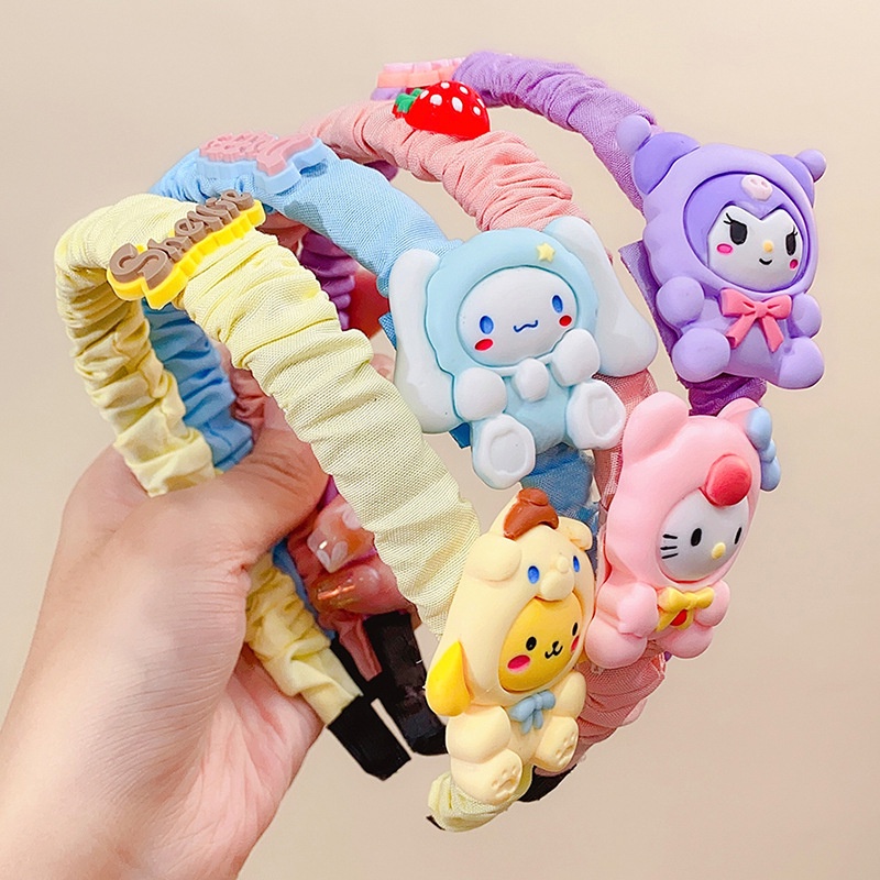 Sanrio Băng Đô Vải Xếp Ly Phong Cách Hàn Quốc Dễ Thương Cho Bé Gái