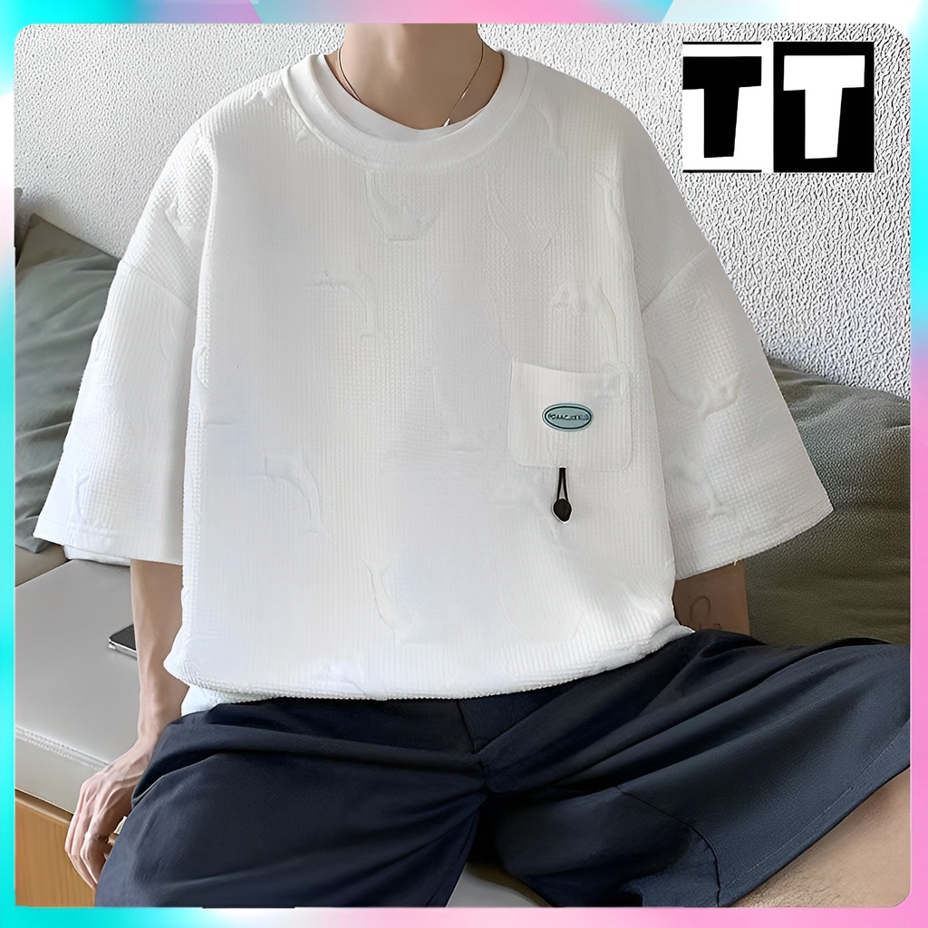 Áo thun nam tay ngắn cổ tròn phong cách Hàn Quốc áo thêu logo cá heo áo thun unisex - đồ đôi(Ảnh Thật)