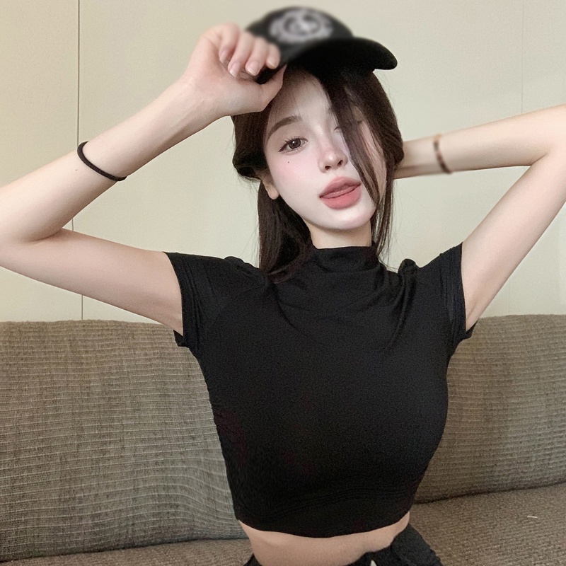 Áo Croptop Tay Ngắn Màu Sắc Đơn Giản Phong Cách Hàn Quốc