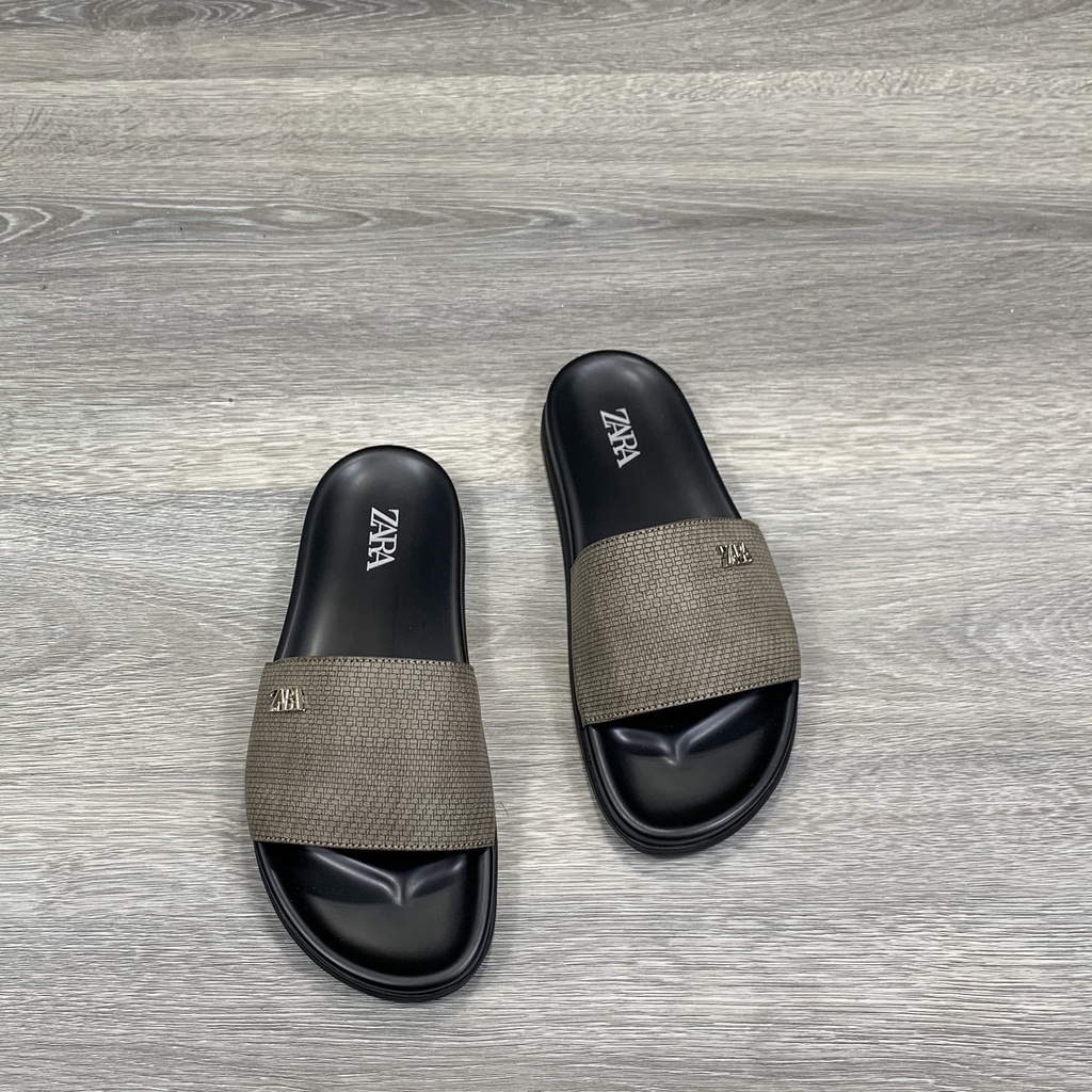 Dép Nam ZARA. Mạnh Cường, Dép nam quai ngang 1 bản quai xám đế cao su mặt kem
