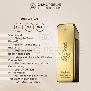 Nước hoa Paco Rabane One Million (2ml-5ml-10ml)