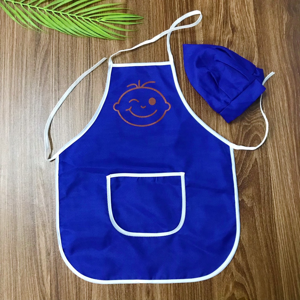 Tạp Dề + Mũ Cho Bé Mầm Non Màu Xanh Than
