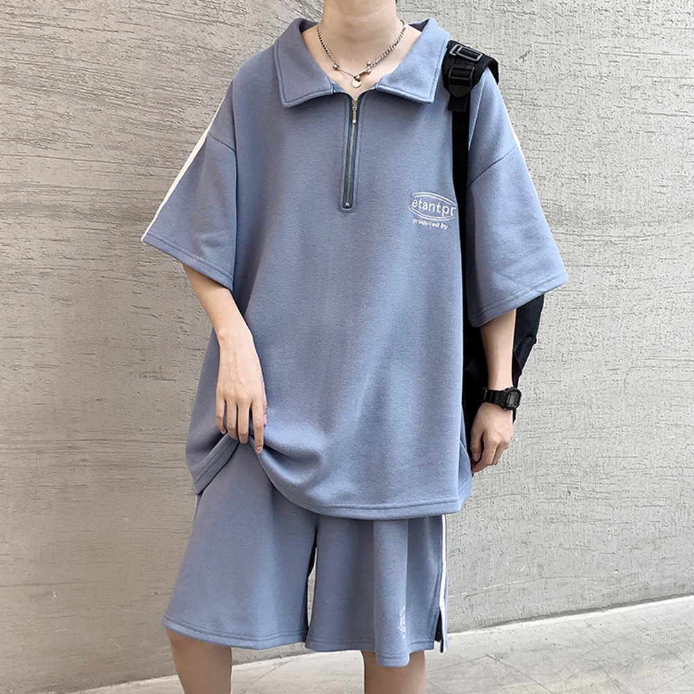 Set Đồ Thể Thao Nam Mùa Hè Áo Cộc Tay Cổ Bẻ In Logo Form Rộng Hot Trend 2023 sozo SET NAM 008C