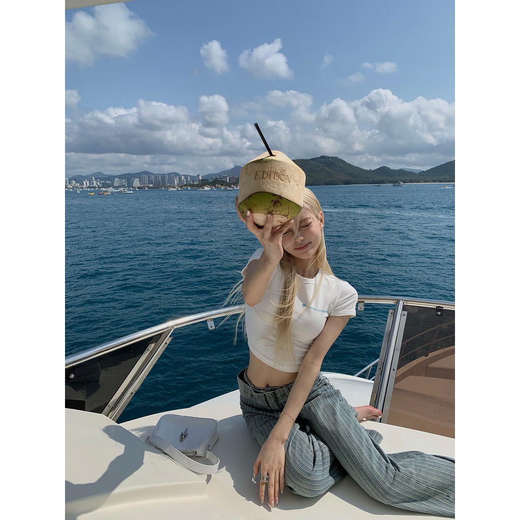 COZOK Áo Thun Ngắn Tay Dáng Ôm In Họa Tiết Thời Trang