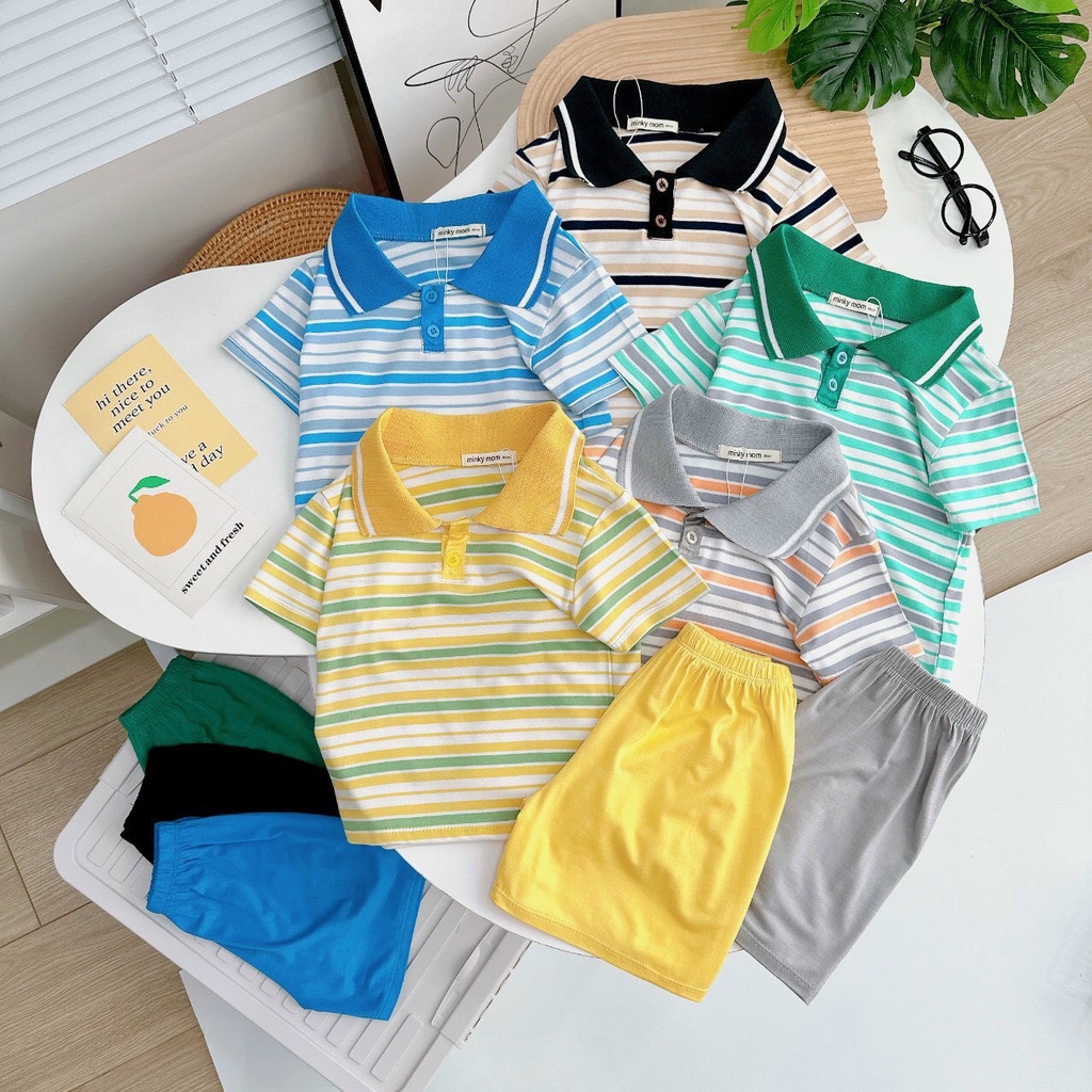 Bộ ngắn tay có cổ áo sọc quần đùi (10-26kg) Minky Mom cho bé đi học, đi chơi