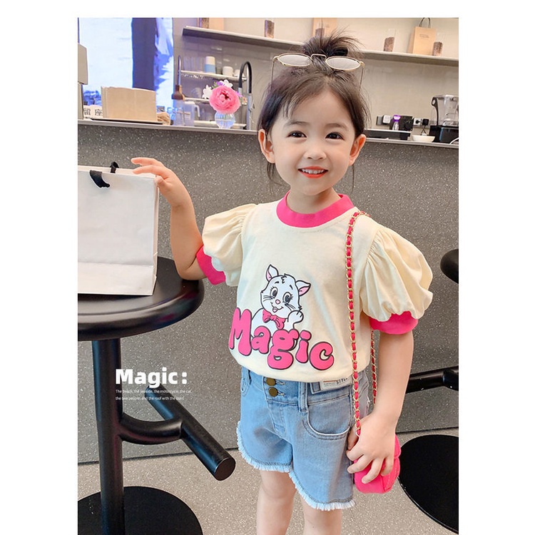 Áo Thun Tay Ngắn In Họa Tiết Hoạt Hình Thời Trang Mùa Hè Xinh Xắn Cho Bé Gái