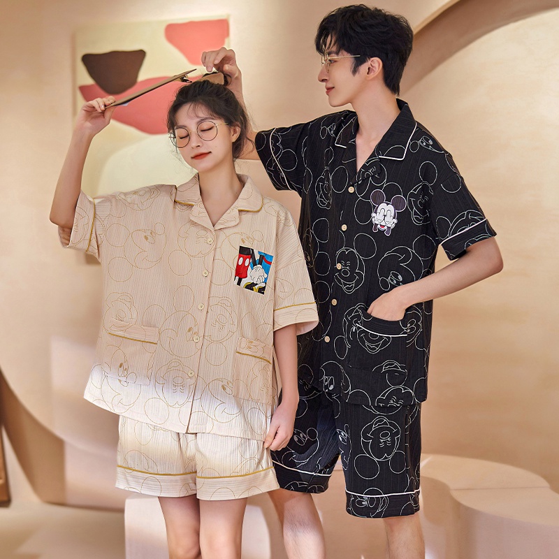 Bộ Đồ Ngủ Tay Ngắn Chất Liệu Cotton In Họa Tiết Mickey Dễ Thương Thời Trang 2023 Cho Cặp Đôi