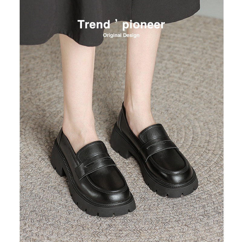 Giày Lười Da Đế Dày 5cm Phong Cách Anh Quốc Thời Trang Cho Nữ