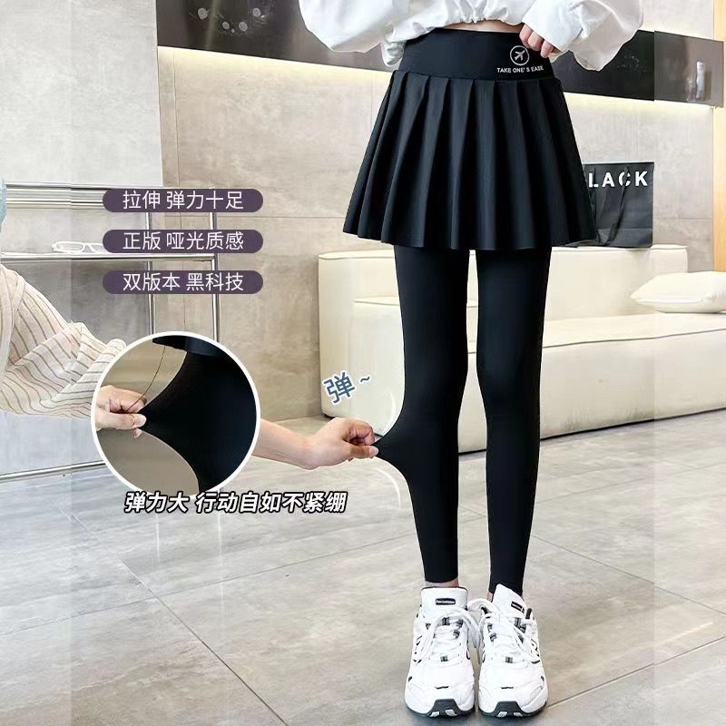 Hàng Có Sẵn Quần Legging Giả Váy Xếp Ly Hai Mảnh Cỡ Trung Bình Phong Cách Hakama Mùa Xuân Thu Dành Cho Bé Gái