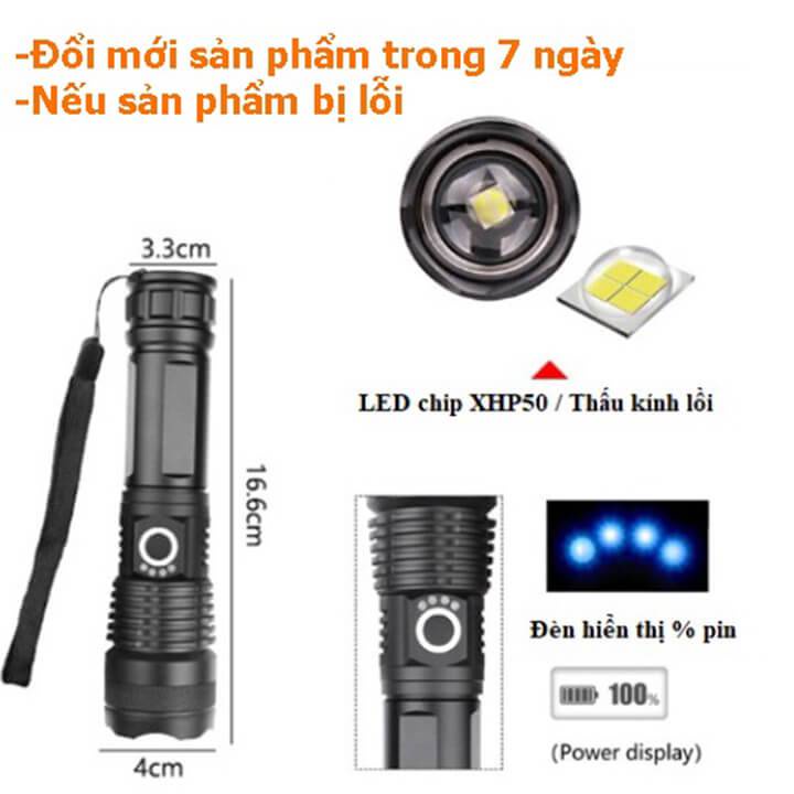 Đèn Pin XHP Siêu Sáng Cầm Tay Pin Trâu 26650