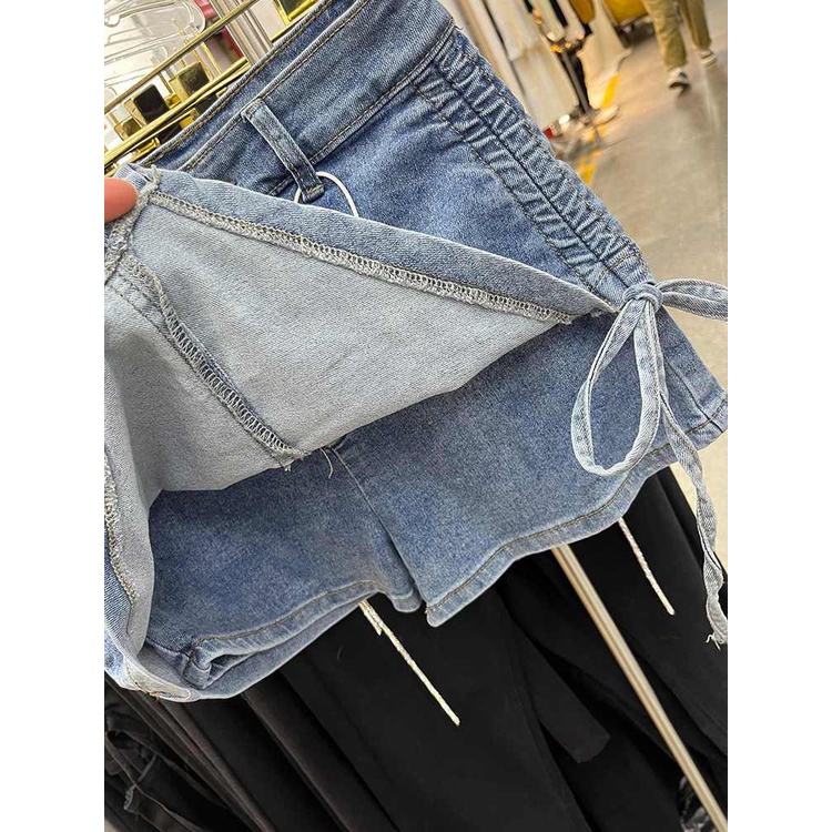 Jiashucheng Hàng Có Sẵn Quần Yếm Denim Ngắn Eo Cao Màu Trơn Chống Chói Thời Trang Mùa Xuân Cho Nữ Hakama
