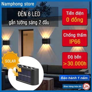 Đèn LED 6 Bóng Gắn Tường Sử Dụng Năng Lượng Mặt Trời Chống Thấm Nước Chiếu Sáng Ngoài Trời