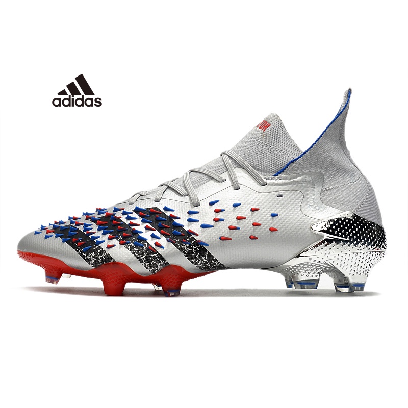 Giày Thể Thao ADIDAS Predator Freak... Giày Đá Banh Cổ Cao Chống Thấm Nước Màu Bạc Phong Cách Châu Âu FG18