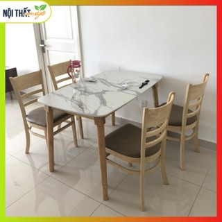 Bộ bàn ăn 4 ghế 6 ghế Cabin, mặt bàn sơn giả đá trắng vân mây rẻ đẹp