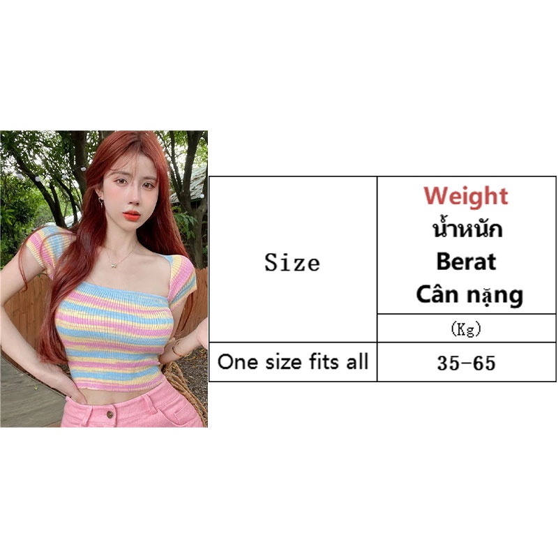 Aphrod Áo Dệt Kim Lụa Lạnh Kẻ Sọc Cầu Vồng Eo Cao Phong Cách Hàn Quốc Ngọt Ngào Cho Nữ