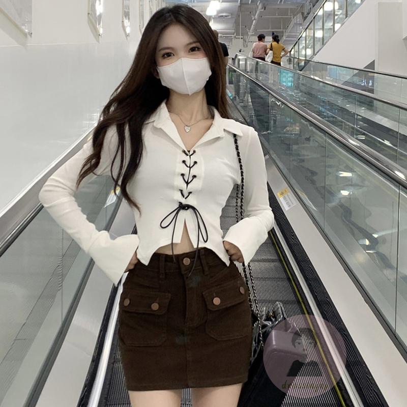 Áo Thun Tay Dài Màu Trơn Dáng Ôm Thời Trang Cho Nữ