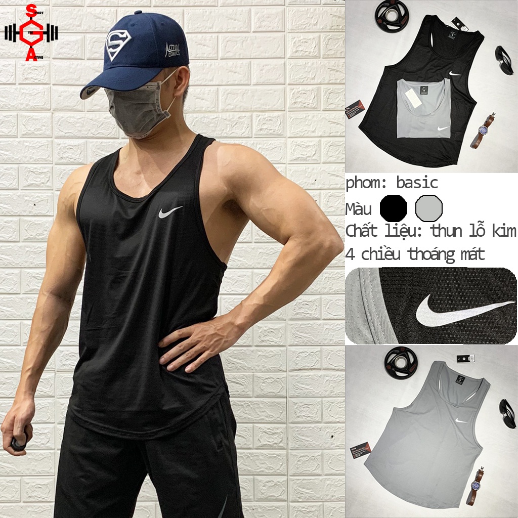 Áo ba lỗ nam tập gym chơi thể thao chất thun lỗ kim 4 chiều thoáng mát stringer Nike gym nam