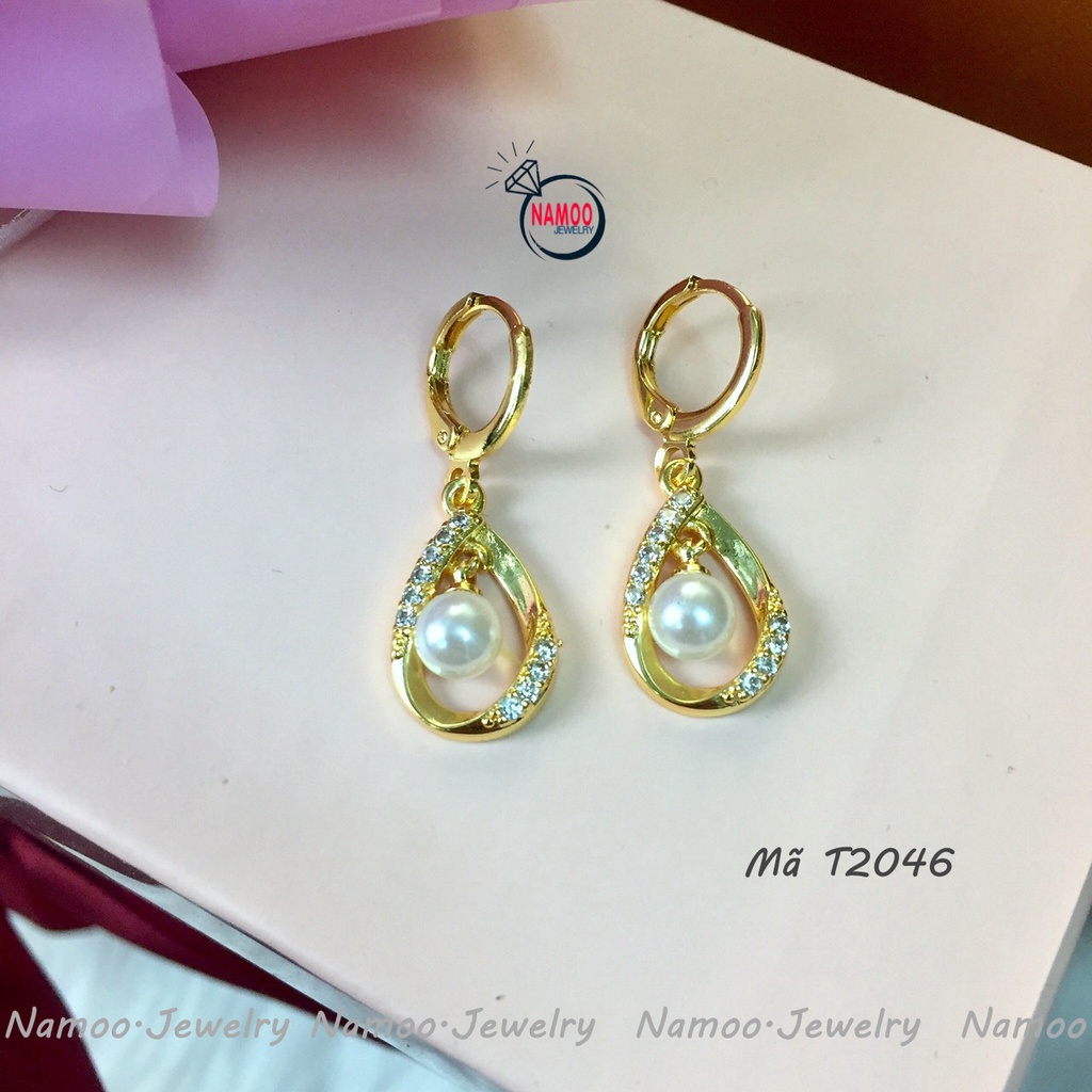 Khuyên Tai Khóa Tròn hạt Ngọc Nhỏ Thả T2046 Đẹp Cho Nữ