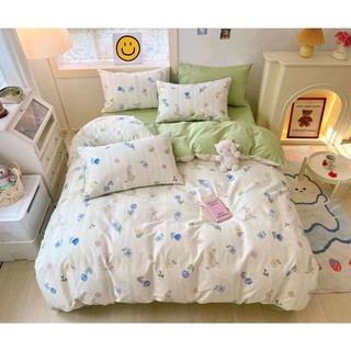 Chăn ga gối cotton living " thỏ xanh " - bộ chăn ga gối cotton 100% nhập khẩu 4 món