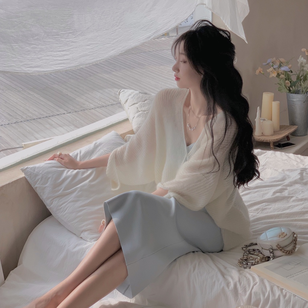 Áo khoác cardigan SUXI dệt kim tay dài phong cách Hàn Quốc thời trang