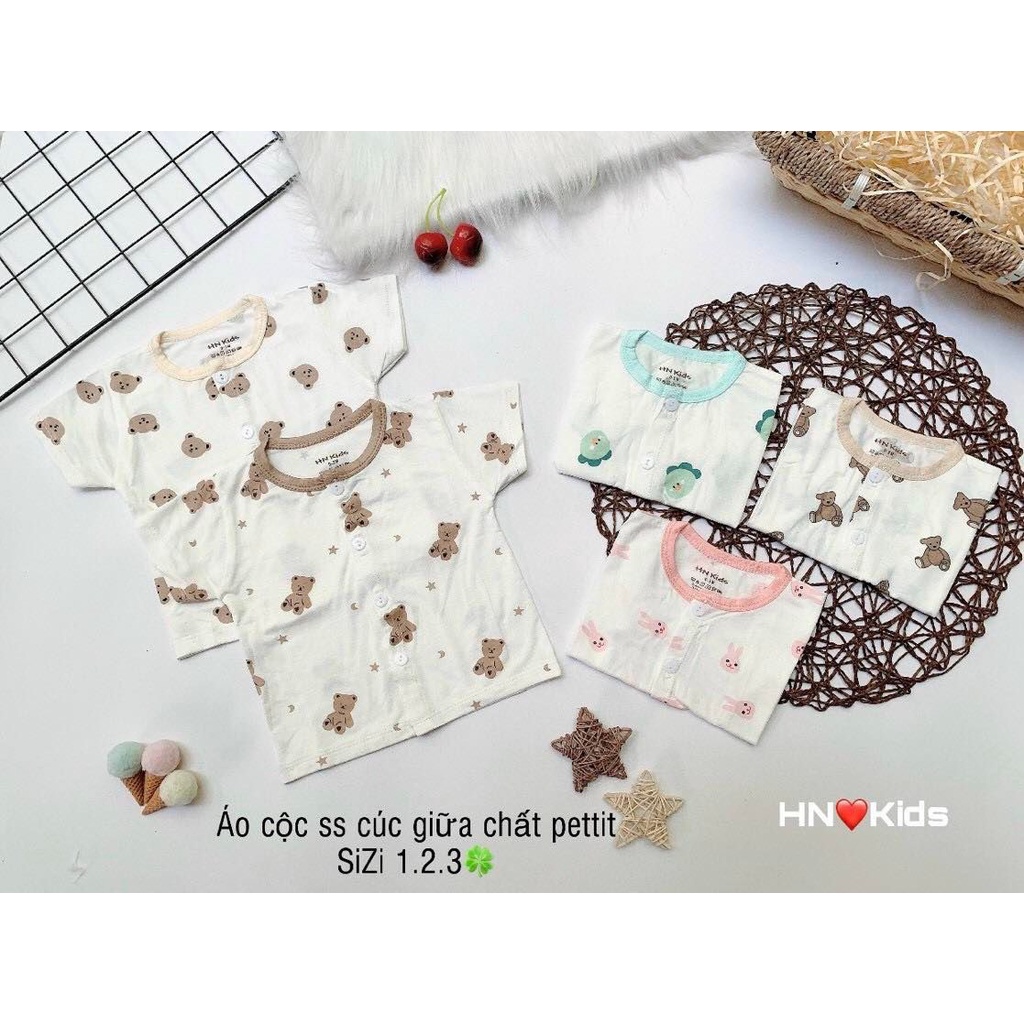 Áo Cộc Trắng thun lạnh HNKids cúc thẳng Cho Bé Trai Bé Gái Loại 1