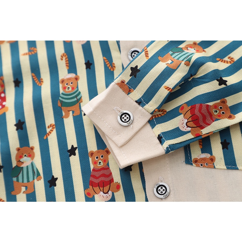 Bộ Áo Sơ Mi Tay Dài + Quần Dài In Họa Tiết Gấu Hoạt Hình Phong Cách Hàn Quốc Thời Trang Mùa Xuân Cho Bé Trai / Gái 80-120cm