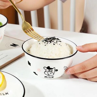 Chén bò sữa size 11.5cm dễ thương - 01 cái chén ăn cơm hình động vật cute bằng gốm sứ - bộ đồ ăn hình bò sữa trắng đen