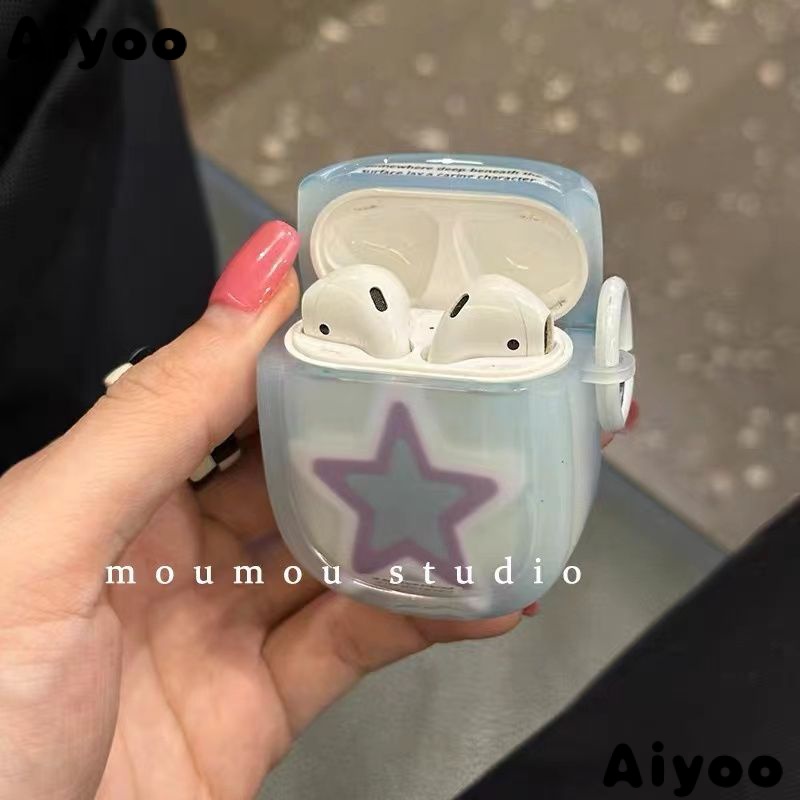 Vỏ Bảo Vệ Hộp Sạc Tai Nghe Bluetooth Không Dây Airpods1Airpods233In Niche AirPodsPro 1 Trong Suốt Họa Tiết Ngôi Sao Năm Cánh Màu Xanh Dương