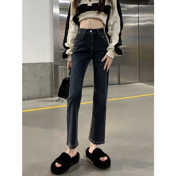 Quần Jean Dài Eo Cao Ống Suông Thời Trang Mùa Xuân Thu 2023 Dành Cho Nữ