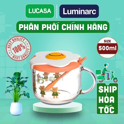 Ly Thủy Tinh Luminarc Girl Bear 500ml - Chén Ăn Dặm Có Nắp L3480 | Phân Phối Chính Hãng