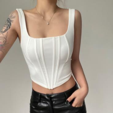 [] - Áo Tank Top Sát Nách Cổ Vuông Màu Trơn Dáng Ôm Thời Trang Mùa Hè Dành Cho Nữ