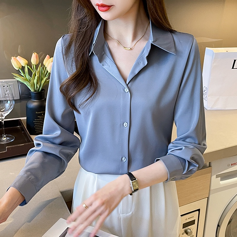 Áo Sơ Mi Vải Satin Cao Cấp Màu Trơn Chống Nhăn 9 Màu Tùy Chọn 4 Size Cho Nữ