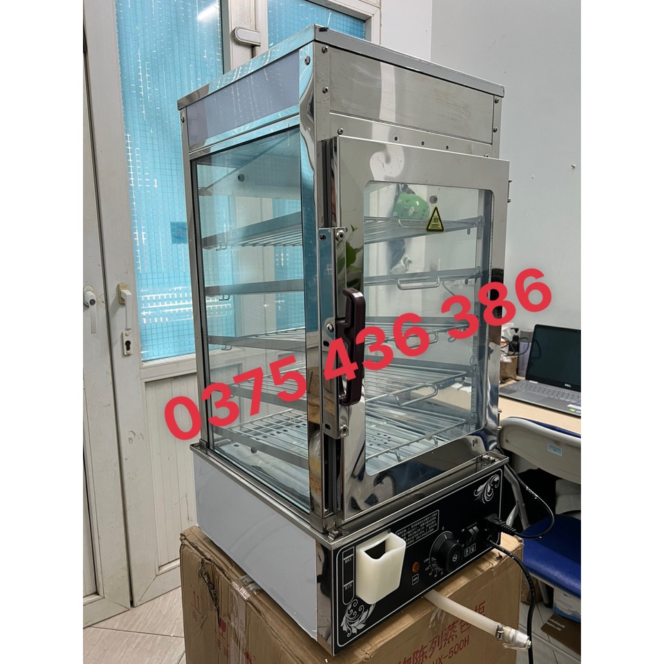 Tủ hấp bánh bao 5 tầng 2 lớp kính cường lực trưng bày hàng nhập khẩu