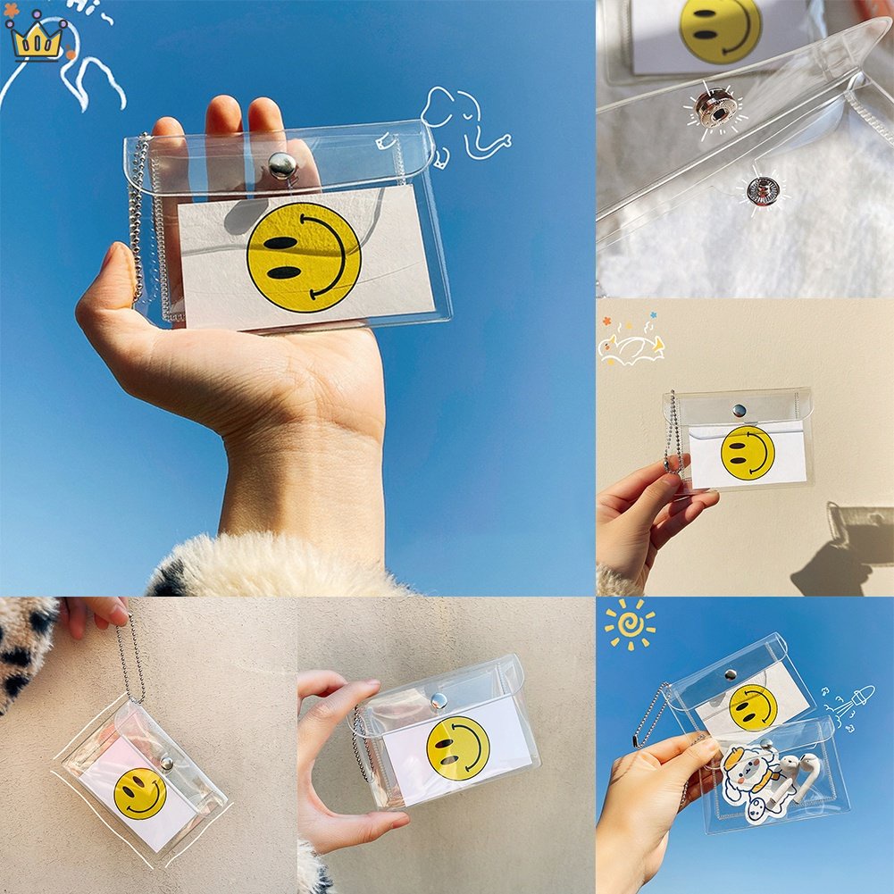 Túi Đựng Tiền Xu Mini Bằng PVC Trong Suốt Chống Nước Chống Rách Có Nút Gài Và Dây Xích JP5