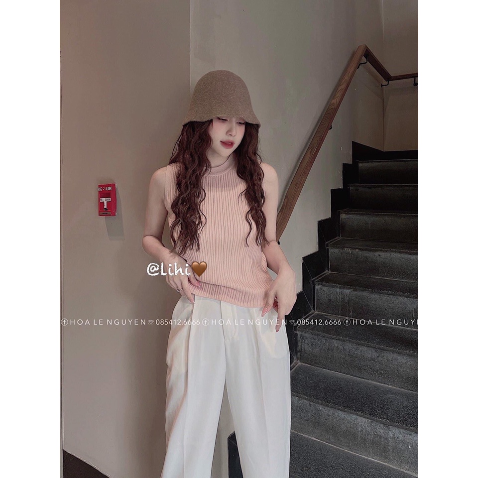 Áo len gân nữ sát nách trơn basic cổ tròn hàng Quảng Châu đẹp dày dặn co giãn tốt, áo ba lỗ len tăm nữ dáng ôm 8339 5