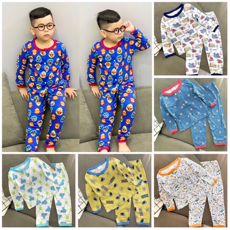 10-23kg bộ thun borip cài nút tay dài quần dài bé trai vải đẹp 037