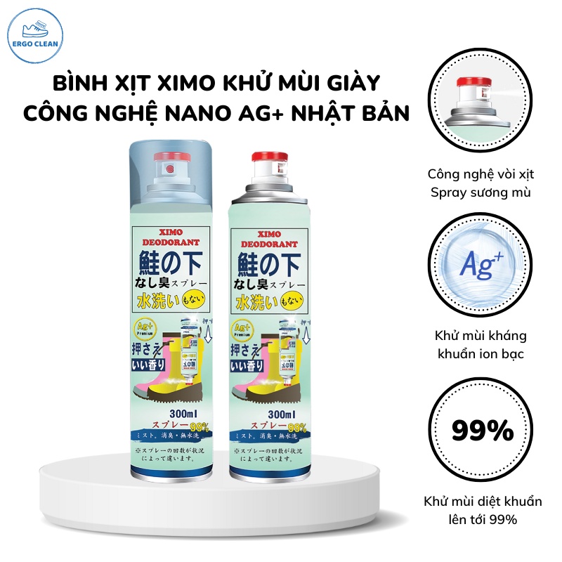 Bình xịt khử mùi hôi chân và làm sạch mùi giày Ximo cao cấp sản xuất theo công nghệ nano bạc ion Ag+ Nhật Bản