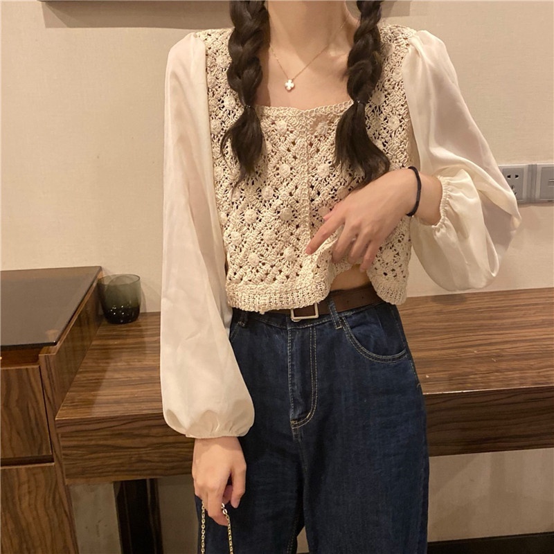 Áo Voan Tay Phồng Phối Ren Thời Trang Xinh Xắn