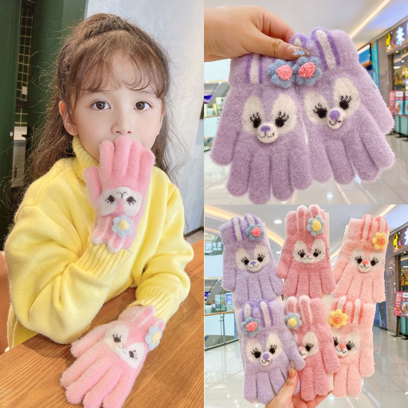 Găng Tay Dệt Kim Dày Dặn Chống Đông Chống Đóng Băng Hở Ngón Cho Bé Gái