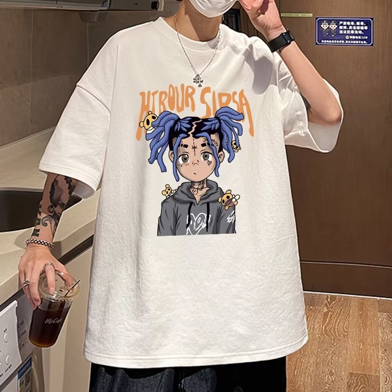 Áo Thun Tay Ngắn Cổ Tròn Dáng Rộng In Họa Tiết Hoạt Hình Phong Cách Hip hop Thời Trang Mùa Hè Cho Nam Và Nữ S-5XL