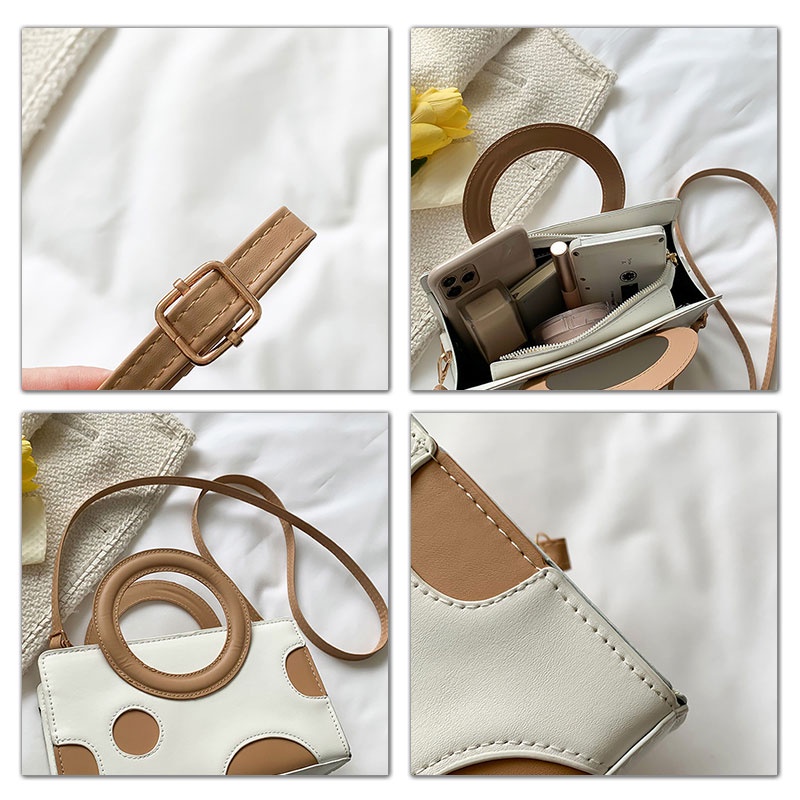 Mischa Túi Xách Đeo Vai Hình Vuông Cỡ Nhỏ Chất Liệu PU Màu Tương Phản Phong Cách Phương Tây Đơn Giản Dễ Phối Đồ